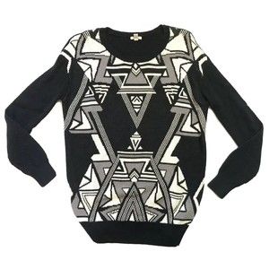 Ecote Womens Geometric Pattern Oversize Pullover Sweater Black Gray Small S
